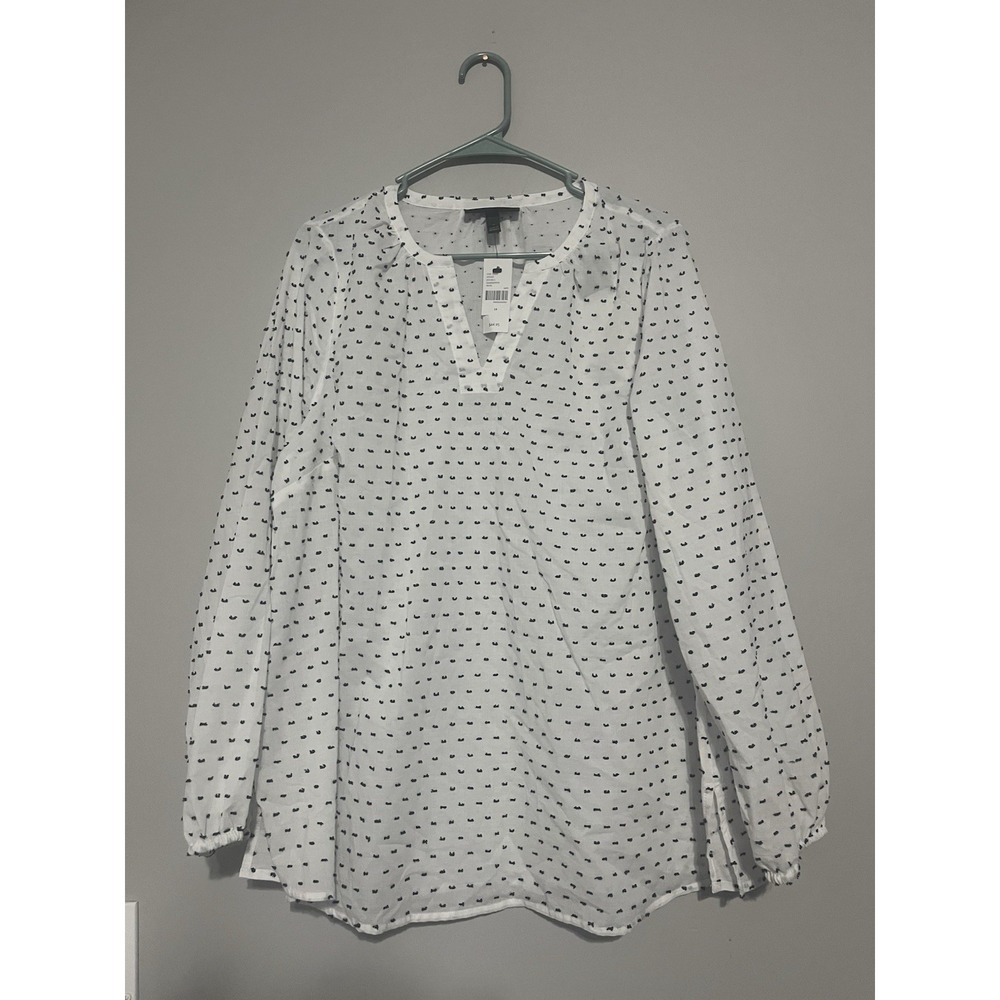 Lane Bryant White Black Tie Knot Fray Shirt Top Size 14 NWT